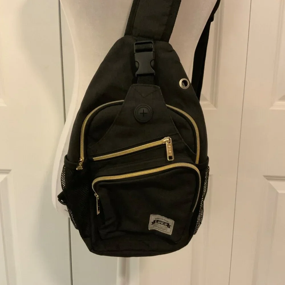 Leke Charcoal Grey Nylon Sling Cargo Bag Backpack